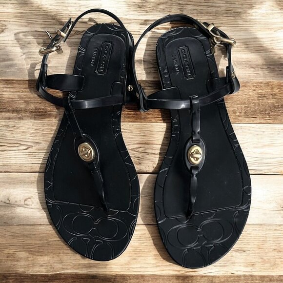 Coach Pier Black Jelly Sandals With Twist Lock Accent & Branded Hang Tag Size 5 - Picture 1 of 8